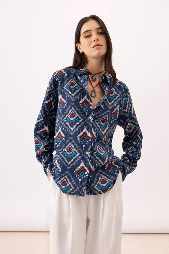 Geometric Print Blue Shirt by LANIDOR