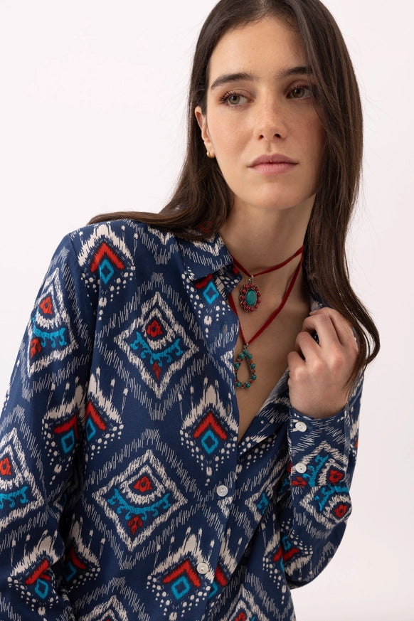 Geometric Print Blue Shirt by LANIDOR