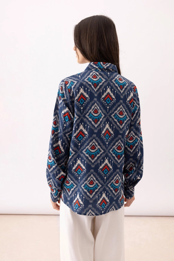 Geometric Print Blue Shirt by LANIDOR
