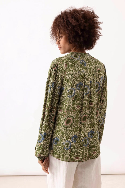 Floral Balloon Sleeve Blouse in Green by LANIDOR