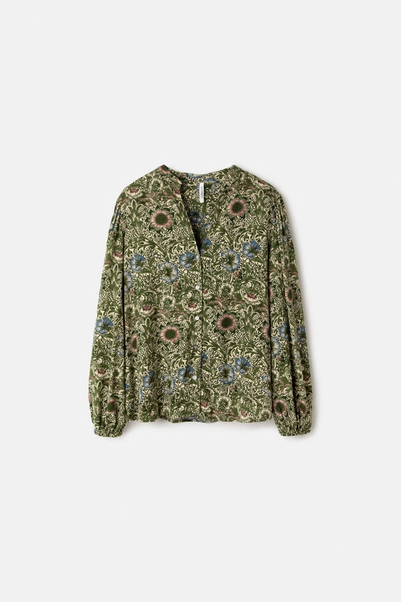 Floral Balloon Sleeve Blouse in Green by LANIDOR