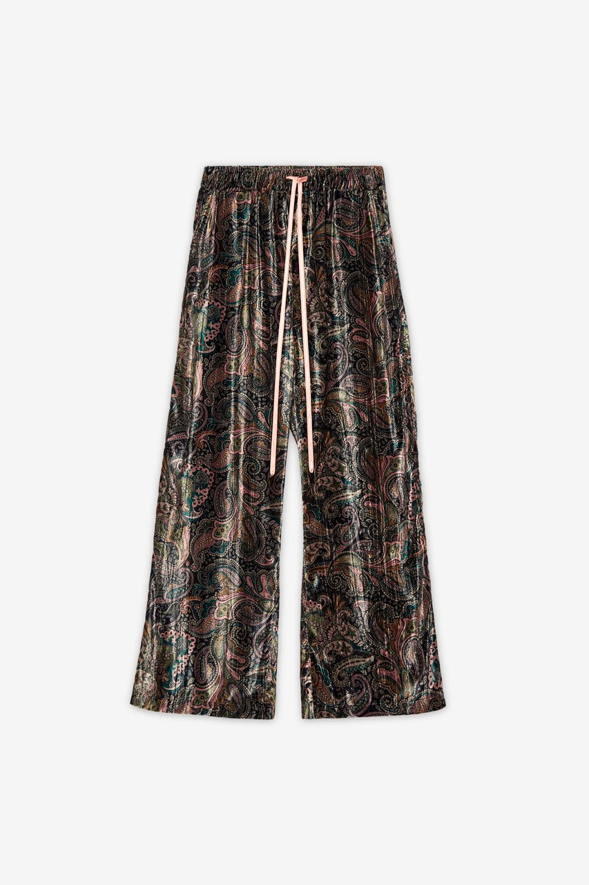 Printed Velvet Trousers in dark green by NKN