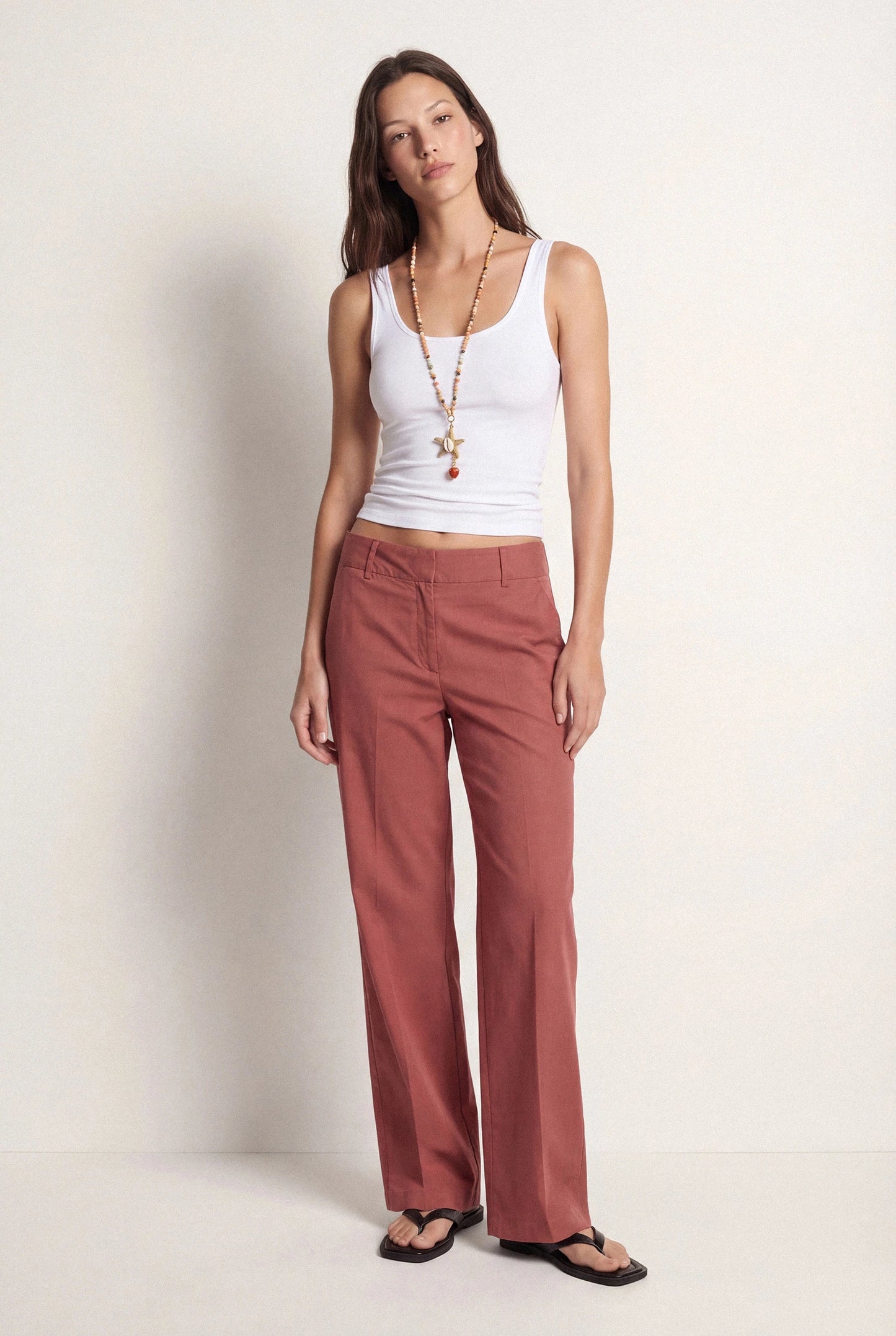 Garopaba Wide-leg Plain Trousers in Dark Pink