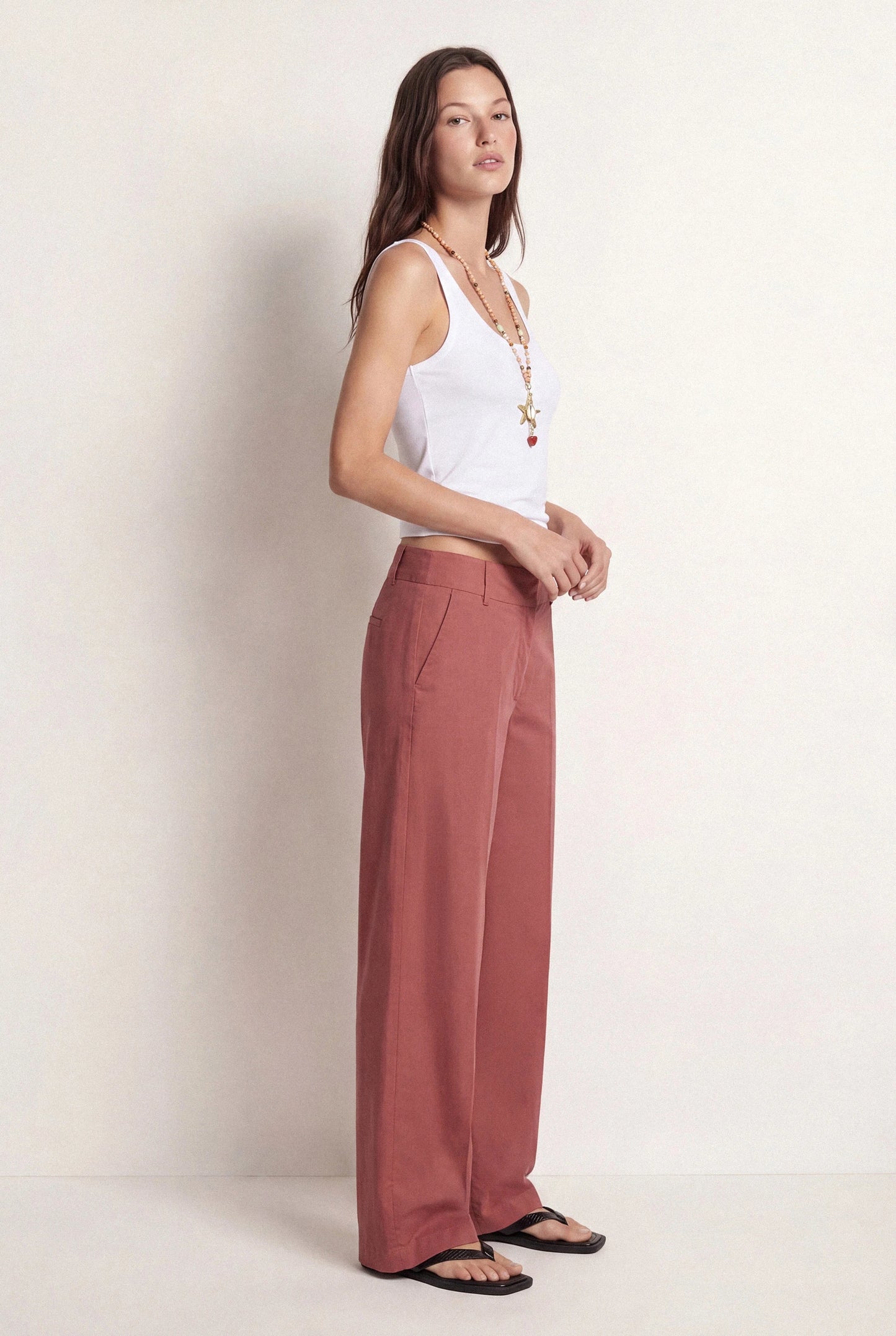 Garopaba Wide-leg Plain Trousers in Dark Pink