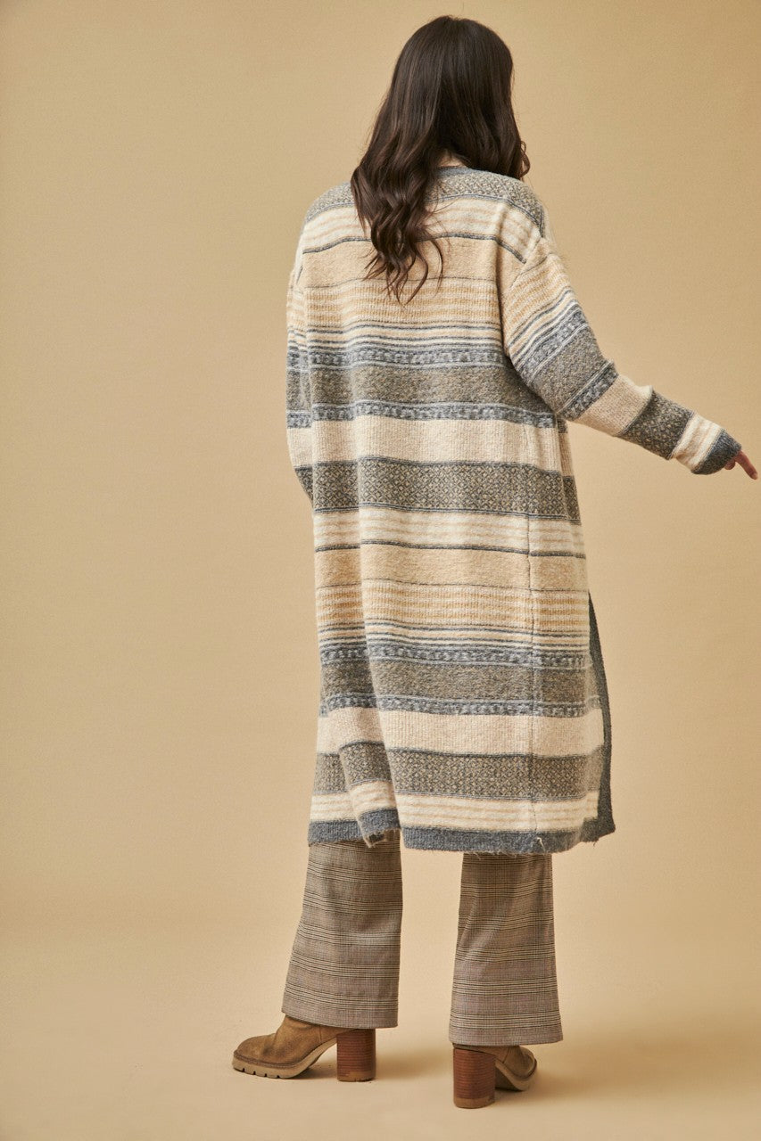 Long grey - beige striped cardigan by NKN