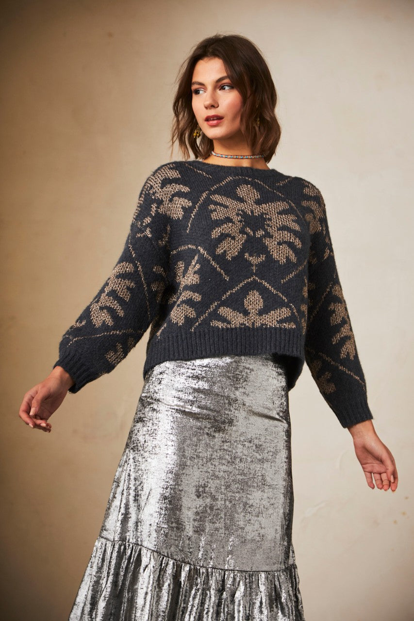 Jacquard Lurex Sweater in anthracite by NKN