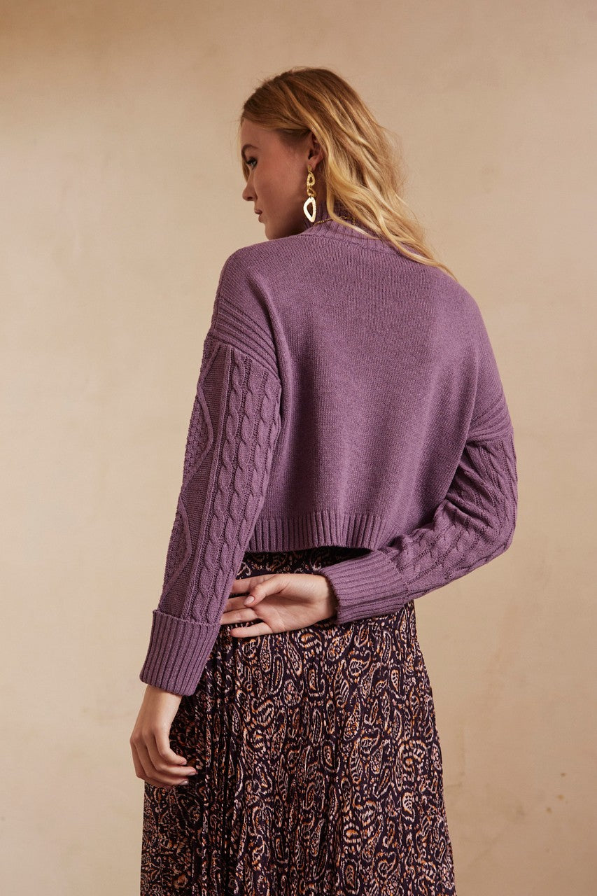 High-neck cropped sweater in purple by NUD