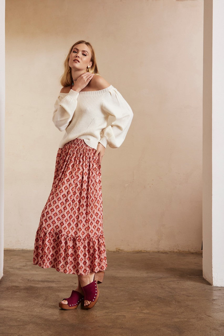 Off-shoulder sweater in cream by NKN