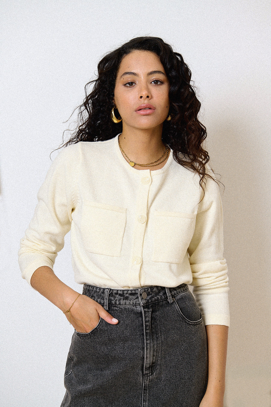 Crop Merino Cardigan in Ecru by GARANCE PARIS