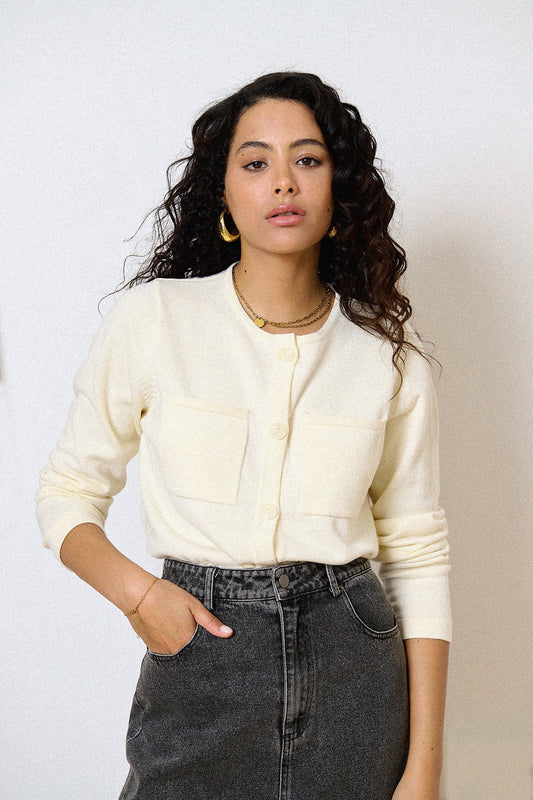 Crop Merino Cardigan in Ecru by GARANCE PARIS