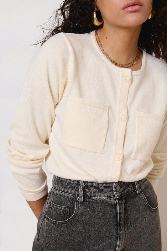 Crop Merino Cardigan in Ecru by GARANCE PARIS