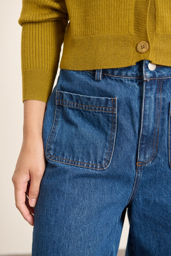 Denim Wide-Leg Trouser in Mid-Blue by GARANCE PARIS