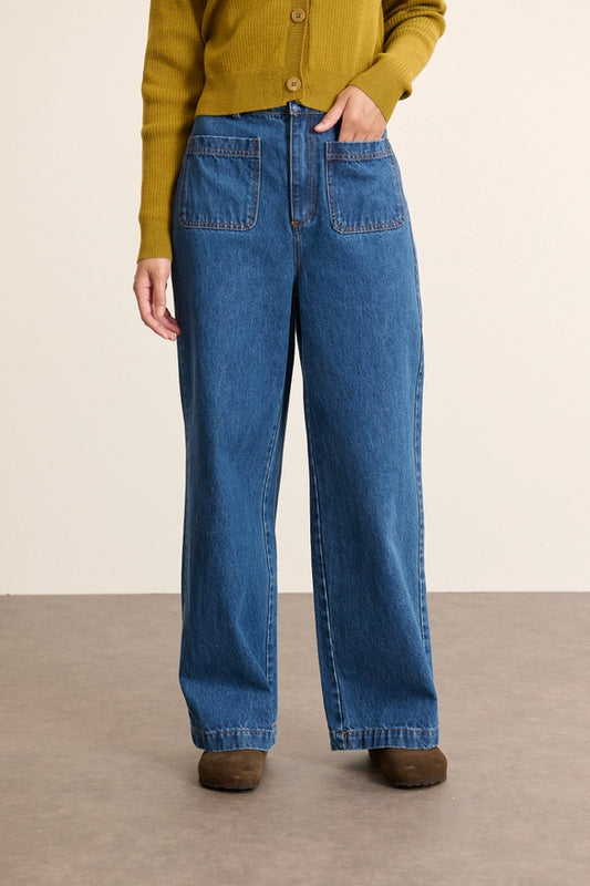 Denim Wide-Leg Trouser in Mid-Blue by GARANCE PARIS