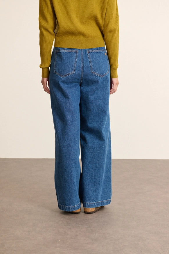 Denim Wide-Leg Trouser in Mid-Blue by GARANCE PARIS