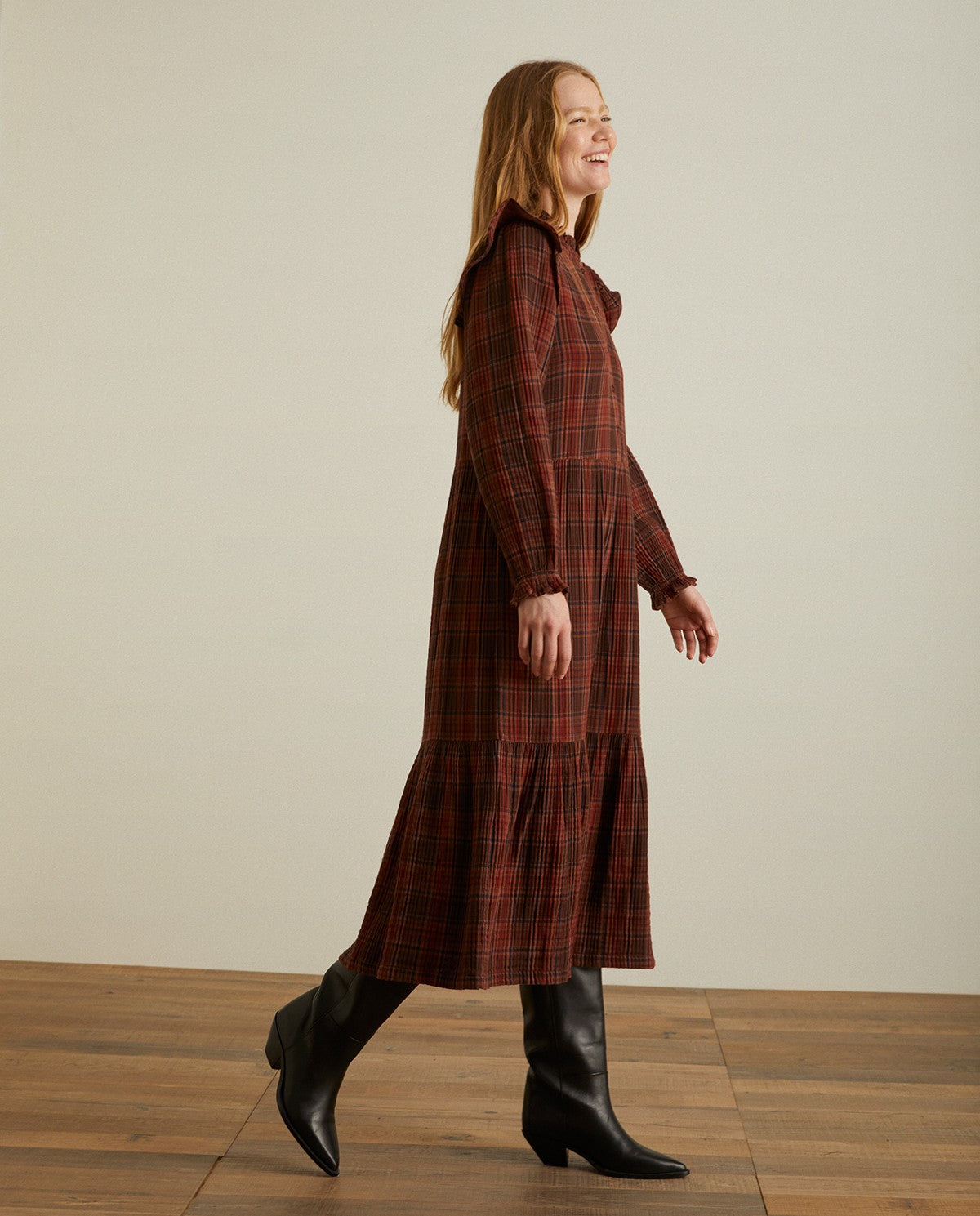 Plaid chocolate cotton dress by YERSE