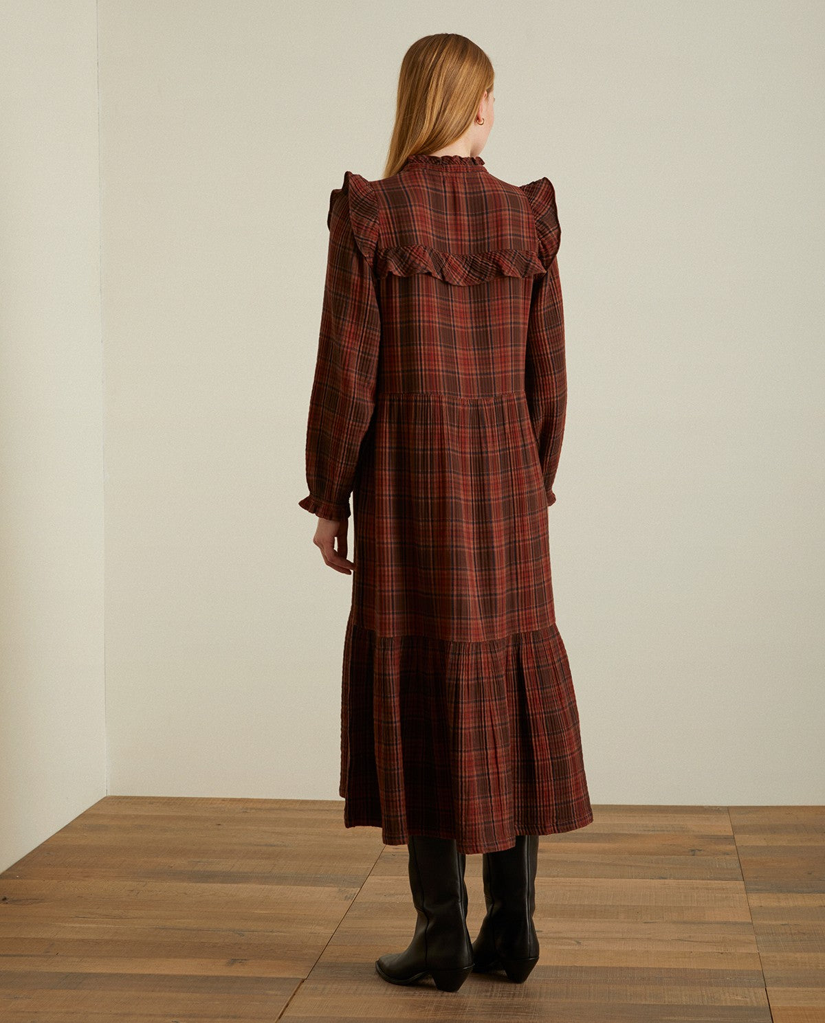 Plaid chocolate cotton dress by YERSE