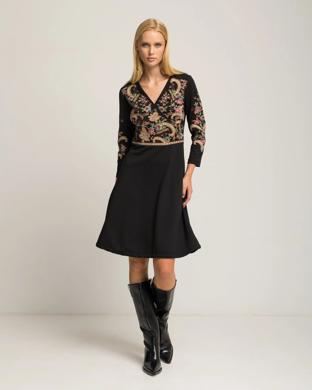 Caprise Embroidered Black Midi Dress by NIZA