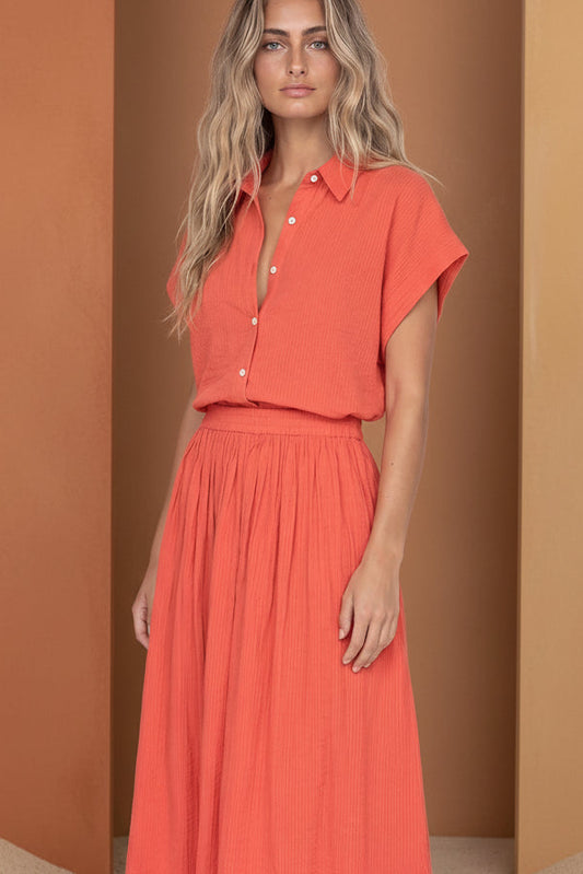 Koge Cotton Midi Skirt in Coral Orange